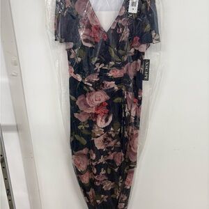 Escape Floral V-Neck Dress - Navy and Pink